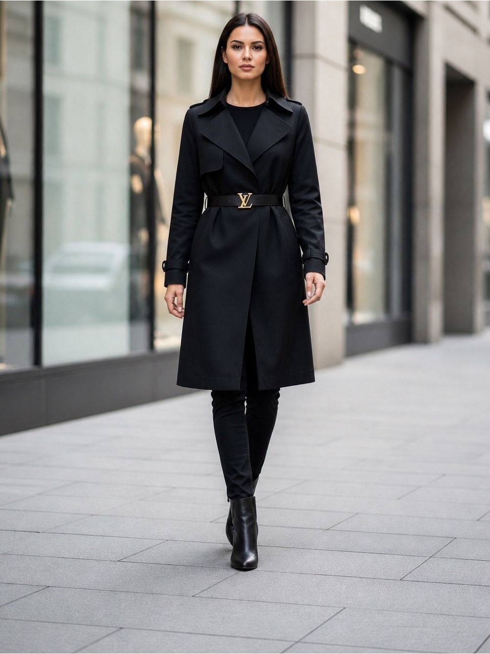 BABATON Black Lyocell Adira Trench Coat Long Sleeves Pockets Modern Quiet Luxury